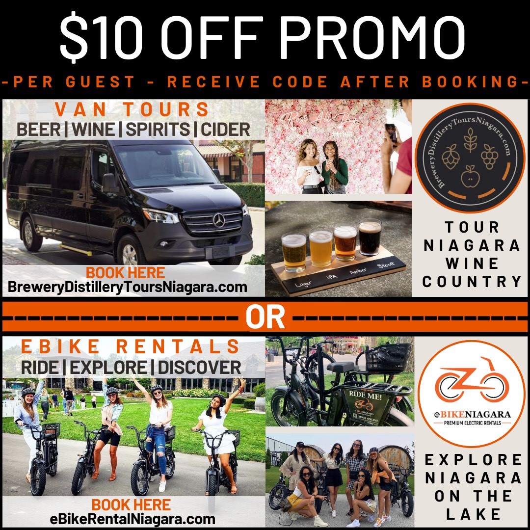 Save $10 Off our either an EBike Tour or Van Tour of Niagara on the Lake when you book your stay at Vine Ridge Resort